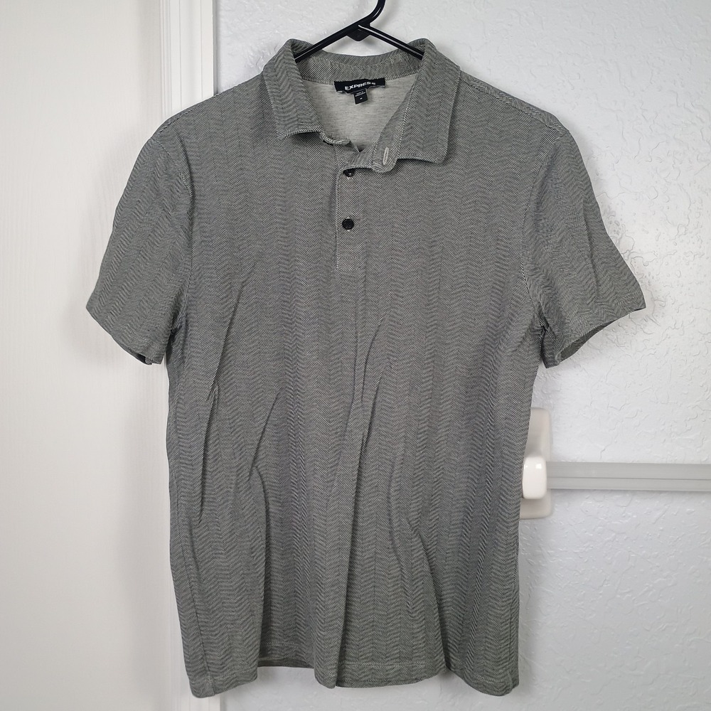 Express Polo Short Sleeve Pattern‎ Shirt Men's Size Medium Black White
